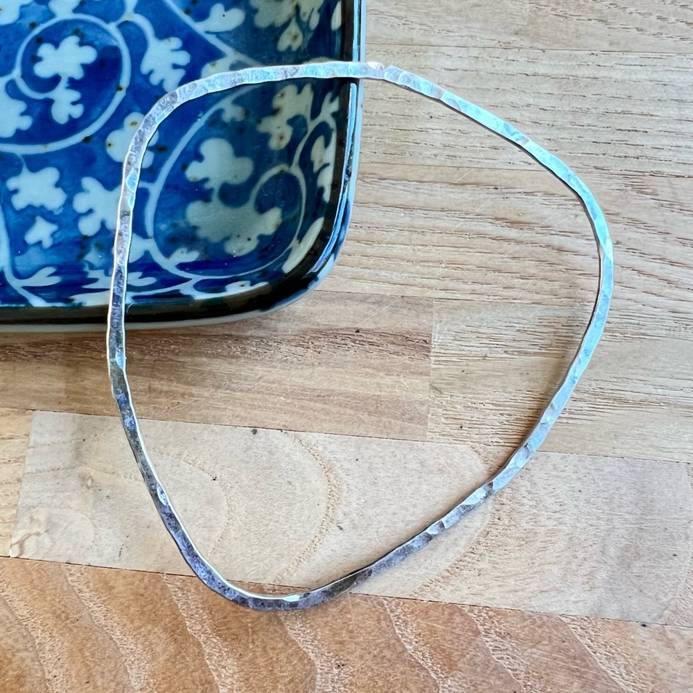 Hammered silver triangular bangle bracelet